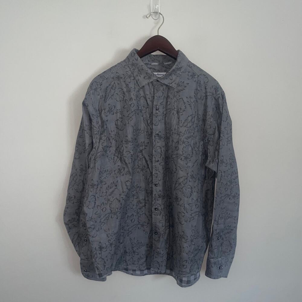MENS Tommy Bahama Grey Floral Hawaiian Button Up Long Sleeve (0209)